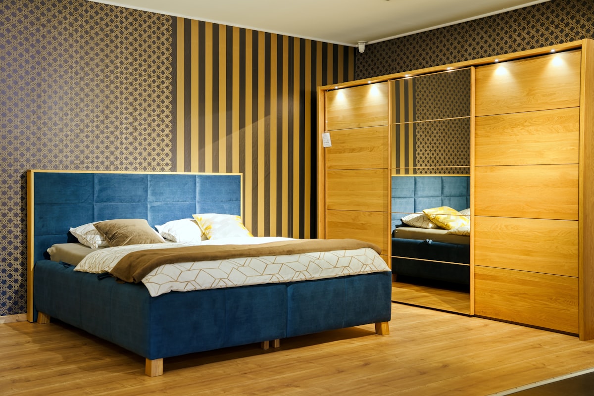 Bedroom furniture set with bed and wardrobe